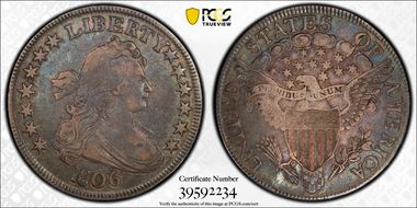 1806 50C O-118a, Pointed 6, Stem VF30