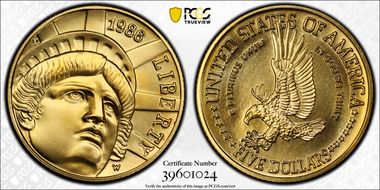 1986-W $5 Statue Of Liberty MS70