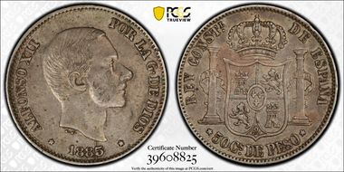 1885 50C KM-150  Ag AU50