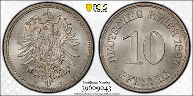 1889-E 10 Pfg J-4 MS65+