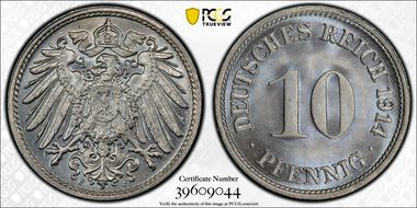 1914-F 10 Pfg J-13 MS67