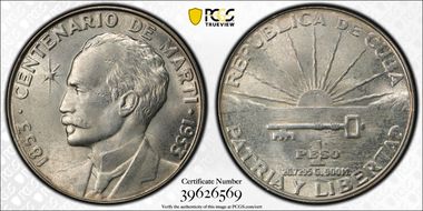 1953 Peso Jose Marti KM-29  Ag MS64