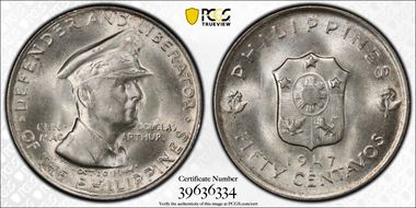 1947-S 50C Douglas MacArthur KM-184  Ag MS66