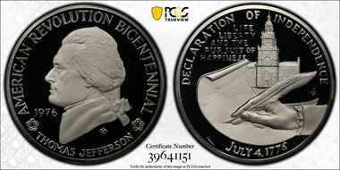 1976 Medal D1976-4a Silver Thomas Jefferson Bicentennial PR69DCAM