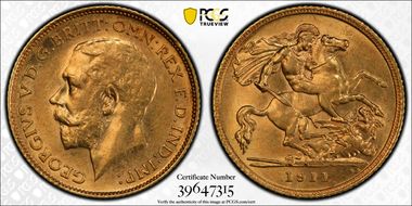 1911-S 1/2 Sov S-4009 AU58