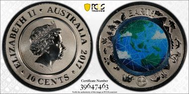 2017 10C Planetary Coins Earth Colorized MS70