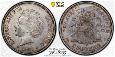 1894-PG V 5 Pta (1894) AU50