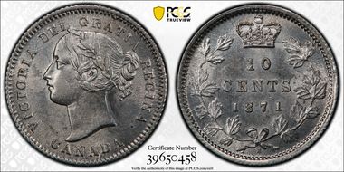 1871-H 10C Wide Dt, Wide 1, 7/7 AU58