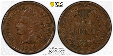 1909-S 1C Indian AU50BN