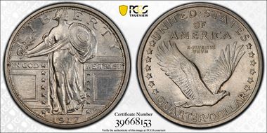 1917-D 25C Type 1 AU55FH