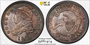 1821 10C JR-4, Large Date AU58