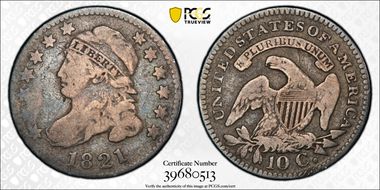 1821 10C JR-2 Large Date VG10