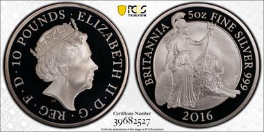 2016 £10 S-BG4 Britannia 5oz Ag PR69DCAM