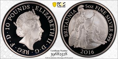 2016 £10 S-BG4 Britannia 5oz Ag PR69DCAM