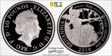 2019 £10 Britannia 5oz Ag PR69DCAM
