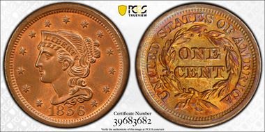 1856 1C N-10 Upright 5 MS65RB