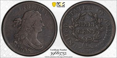 1806 1/2C Small 6, No Stems VF20BN