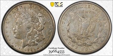 1921-S $1 VAM 1B-4, Thorn Head AU50
