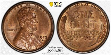 1913-S 1C MS64RD
