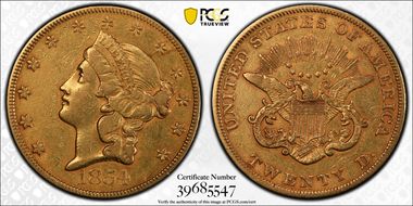 1854 $20 Large Date XF40