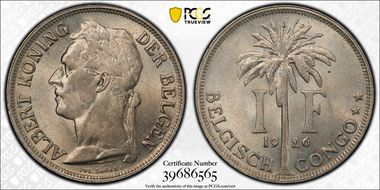 1926 1 Fr BELGISCH CONGO MS63