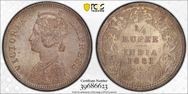 1881(B) 1/4 Rup SW-6.260 Dot MS64