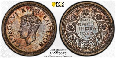 1943-L 1/2 Rup SW-9.60 PR65