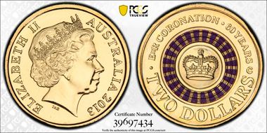 2013-C $2 Coronation Colorized MS69
