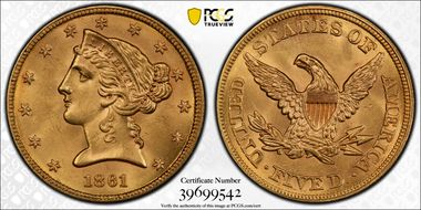 1861 $5 MS64+