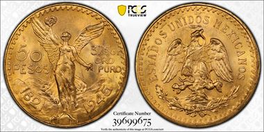 1945 50 Peso KM-481  Au MS65