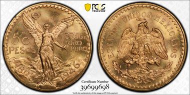 1946 50 Peso KM-481  Au MS66