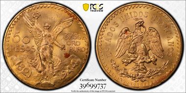 1944 50 Peso KM-481  Au MS66