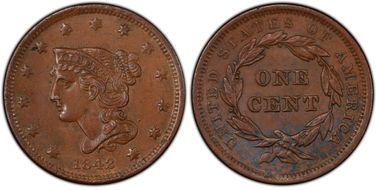 1842 1C Small Date AU58BN