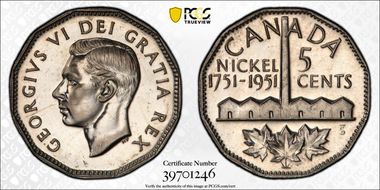 1951 5C Nickel Bicentennial SP65