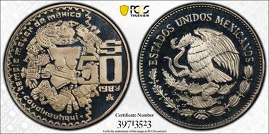 1983-Mo 50 Peso Coyolxauhqui KM-490 PR69DCAM