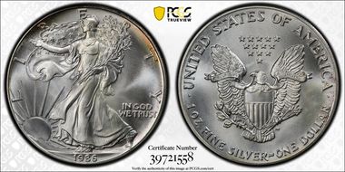 1986 $1 Silver Eagle MS68