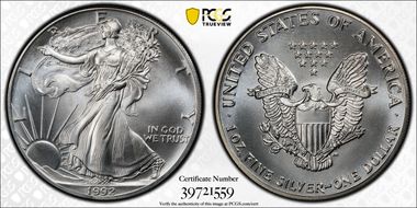 1992 $1 Silver Eagle MS68