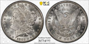 1882-CC $1 VAM 2, Misplaced Date MS63