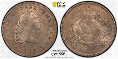 1795 $1 Flowing Hair, BB-27 AU58+