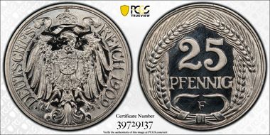 1909-F 25 Pfg J-18 PR66DCAM
