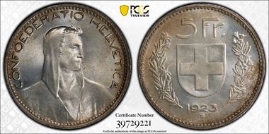1923 B 5 Fr KM-37  Ag MS65