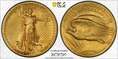 1907 $20 High Relief, Flat Edge MS66