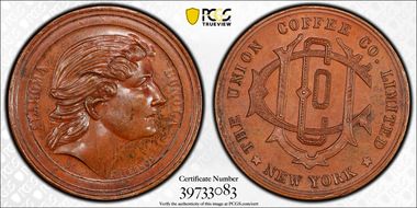 (c.1880s) Token NY-NY 430a Bronze The Union Coffee Co. Limited MS62
