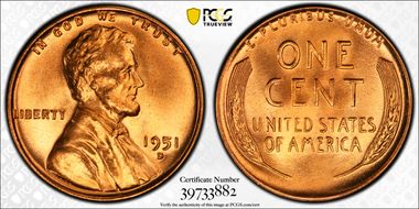 1951-D 1C MS67+ RD