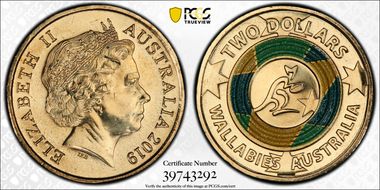 2019 $2 Wallabies Australia Colorized MS67