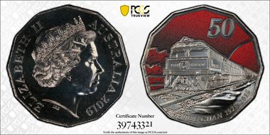 2019 50C 90 Ann. of Ghan Colorized MS69