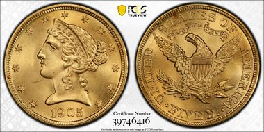 1905 $5 MS66+