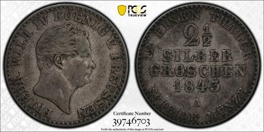 1843-A 2 1/2 G KM-444  Ag VF35