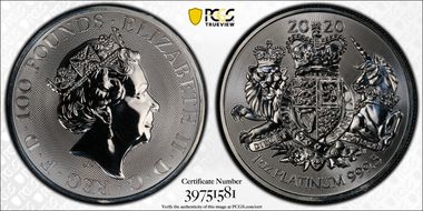 2020 £100 Royal Arms Pt First Strike MS69