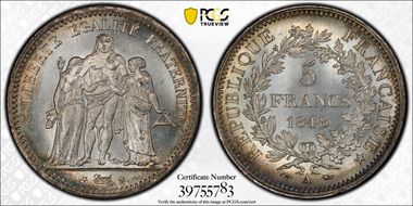 1848-A 5 Fr Gad-683 F-326 Hercule MS66+